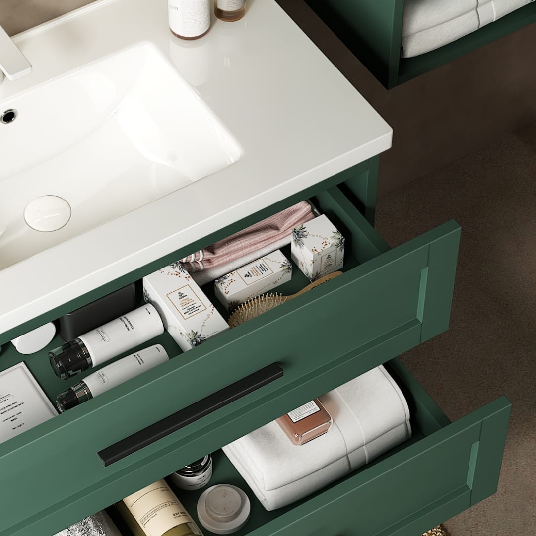 White Green Bathroom Vanity with Sink - 36" Wall Mounted Storage
