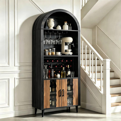70.87" Farmhouse Wine Bar Cabinet - Black Natural MDF LVL