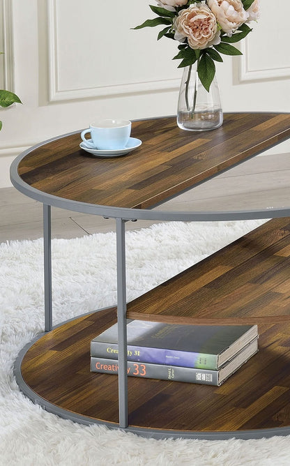 Gray Walnut Industrial Coffee Table with Shelves