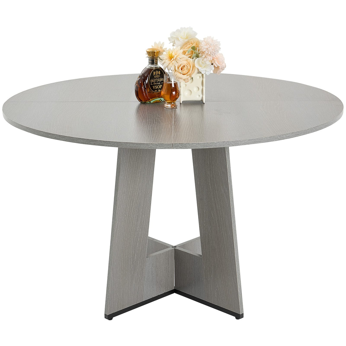 47 Inch Round Dining Table - Gray Fiberboard, Seats 4-6