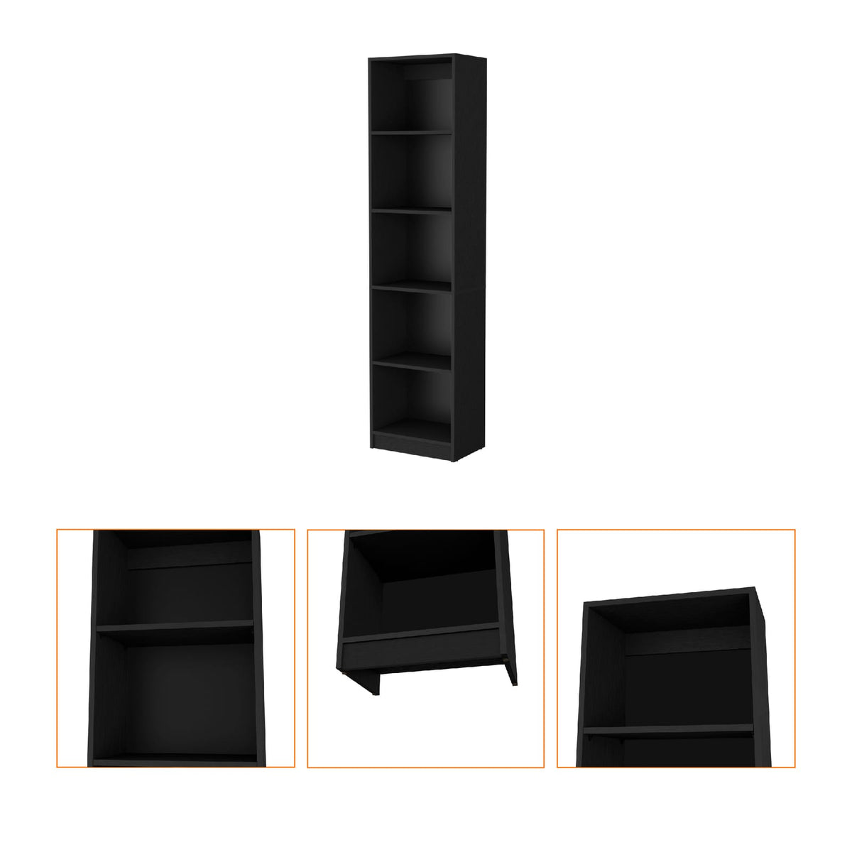 Black 5-Shelf Bookcase - Modern Storage Cabinet