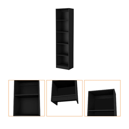 Black 5-Shelf Bookcase - Modern Storage Cabinet