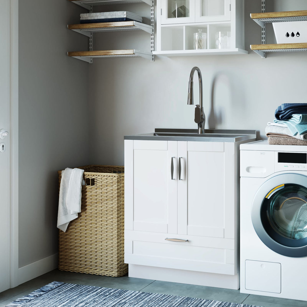 Reed Laundry Cabinet - Deluxe 28" White Wood Storage Vanities