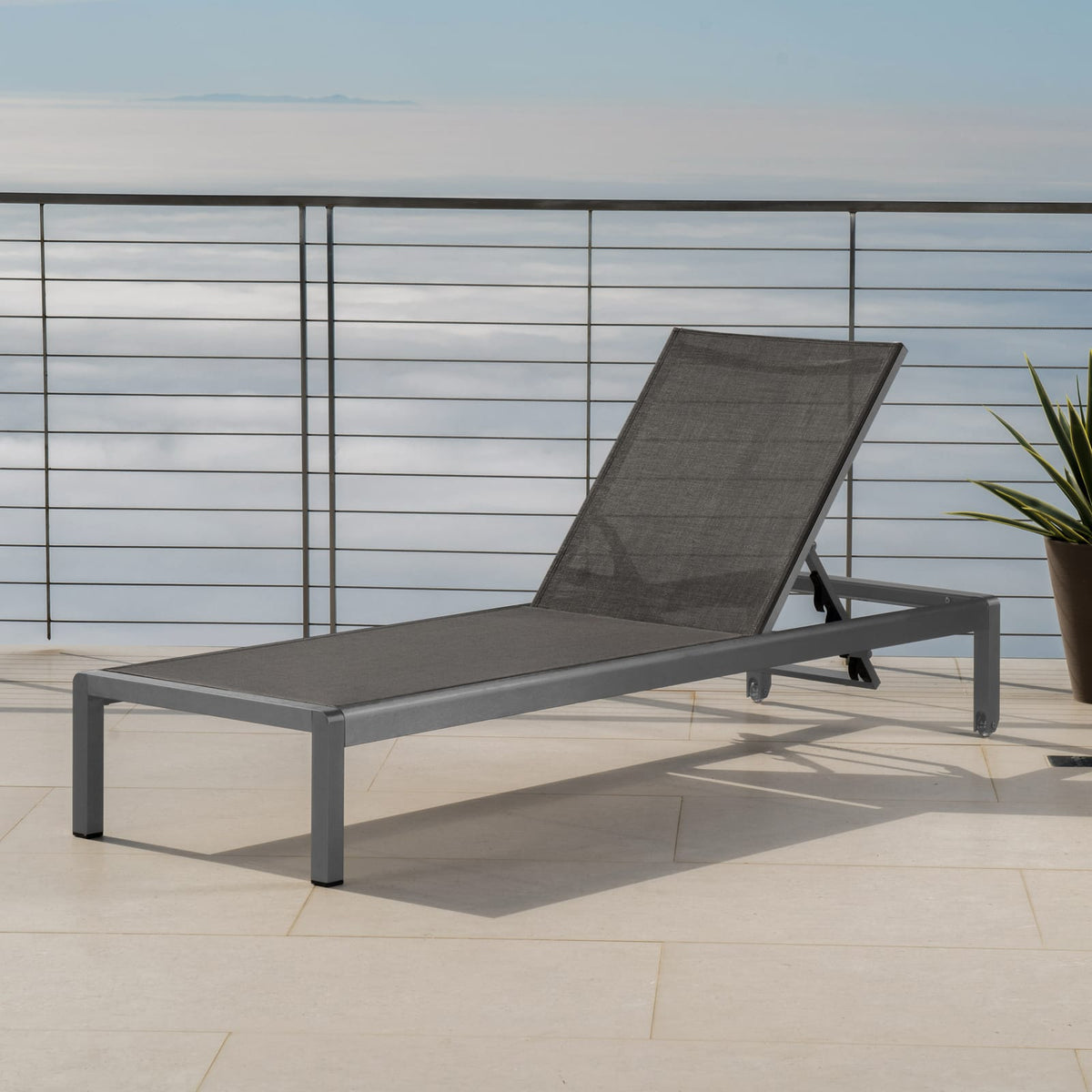 Gray Mesh Chaise Lounge - Outdoor Patio Seating