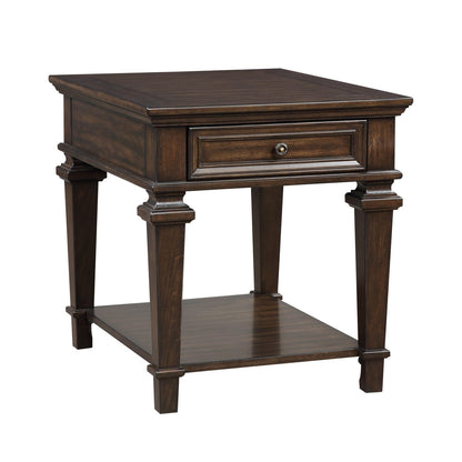 Espresso Wood End Table with Storage Drawer - Traditional Style for Living Room