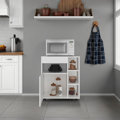 White Engineered Wood Kitchen Storage Cart with Rolling Casters