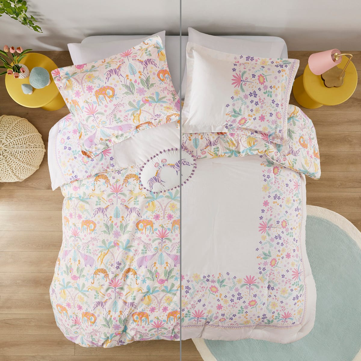 Colorful Floral Reversible Duvet Cover Set - Queen Size