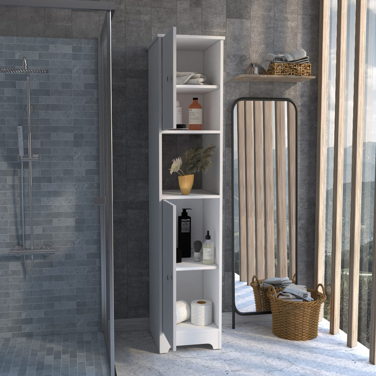 68" White Storage Cabinet with Two Doors & Shelves for Living Room