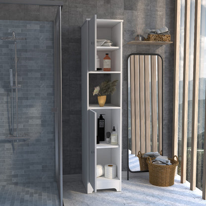 68" White Storage Cabinet with Two Doors & Shelves for Living Room