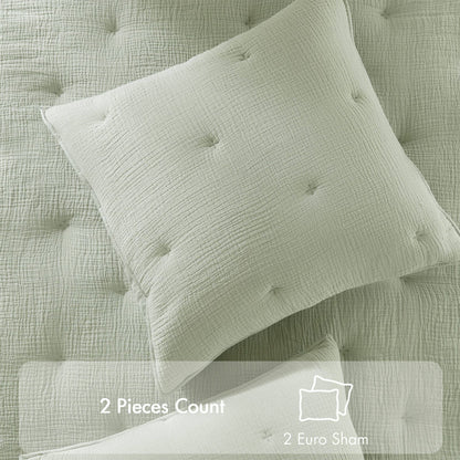 Sage Cotton Embroidered Euro Sham - 26x26 Inches