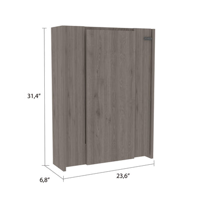 Living Room Gray Particle Board Wall Shelf Table with Seven Interior Storage Sections