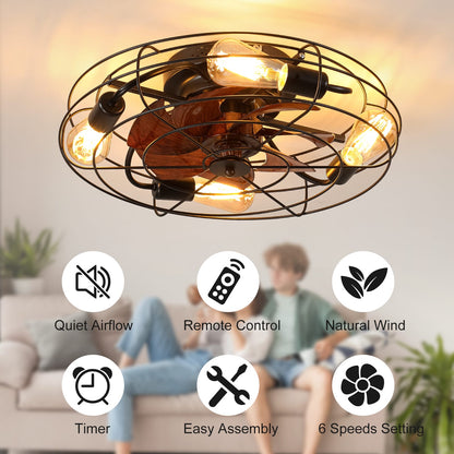 Black Iron Ceiling Fan with Remote Control