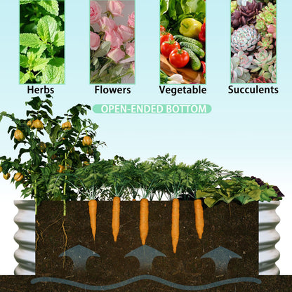 Heavy Duty Silver Metal Raised Garden Beds for Outdoor Vegetable Gardening