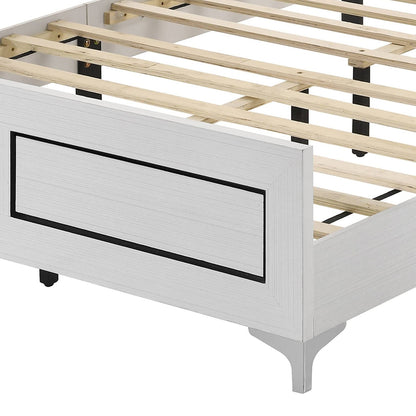 Grey Queen Bed Frame with Fabric Headboard for Bedroom