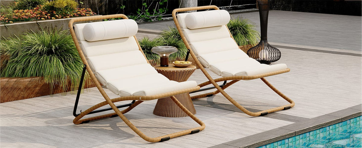 TREXM Folding Patio Chair - Yellow Steel Rattan