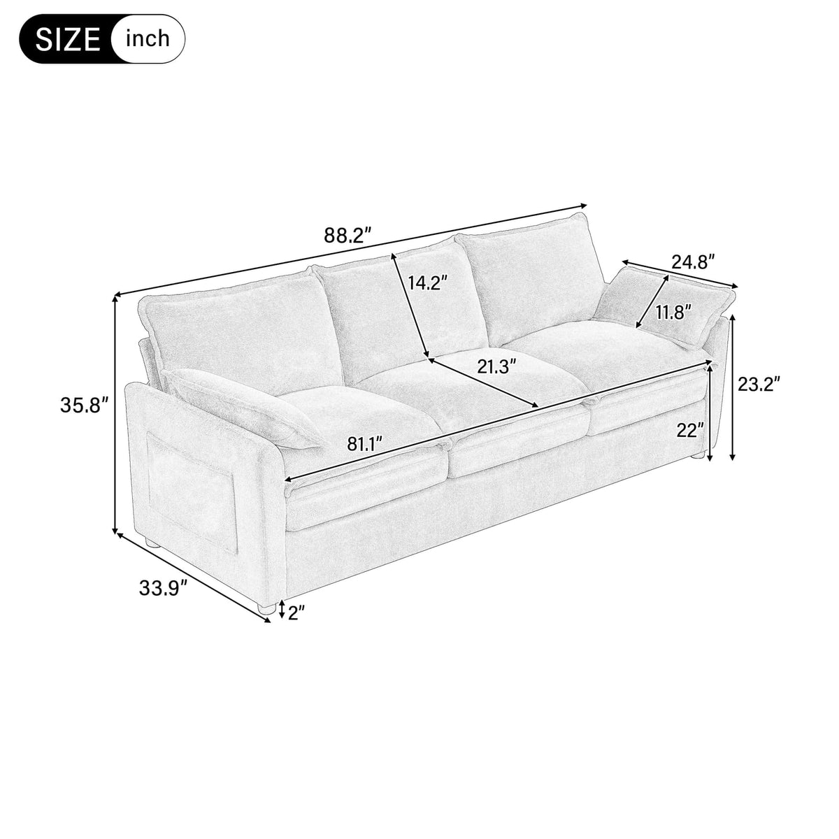 Grey Faux Fur Sectional Sofa - 6 Seat Comfortable Couch