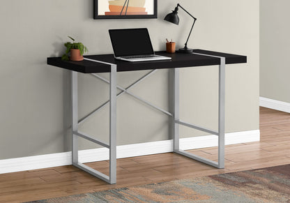 Industrial Computer Desk with Metal Legs, Black Particle Board Work Surface