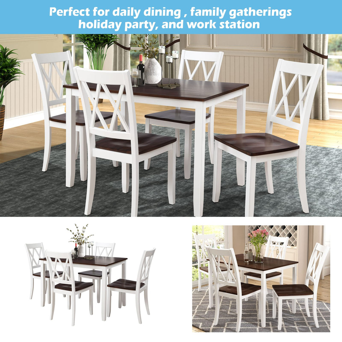 Espresso White Rectangular Dining Table Set 5 Piece
