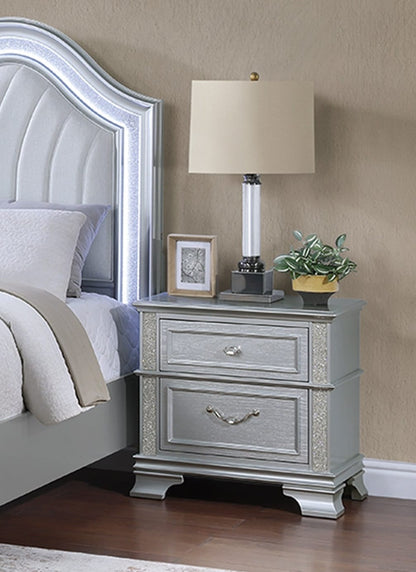 Gray 2-Drawer Bedside Cabinet - Solid Wood Nightstand