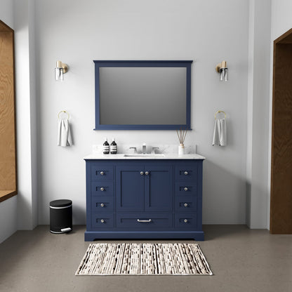 Navy Blue Bathroom Vanity with Carrara Marble Top - 48" Wide