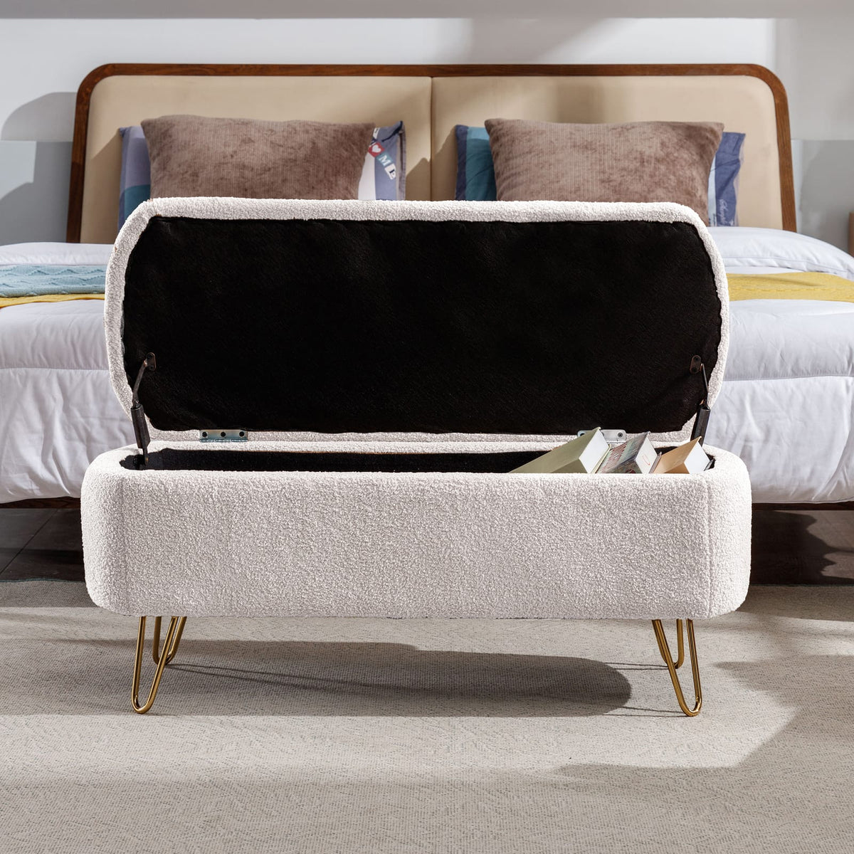 Ivory White Storage Bench - End of Bed Ottoman