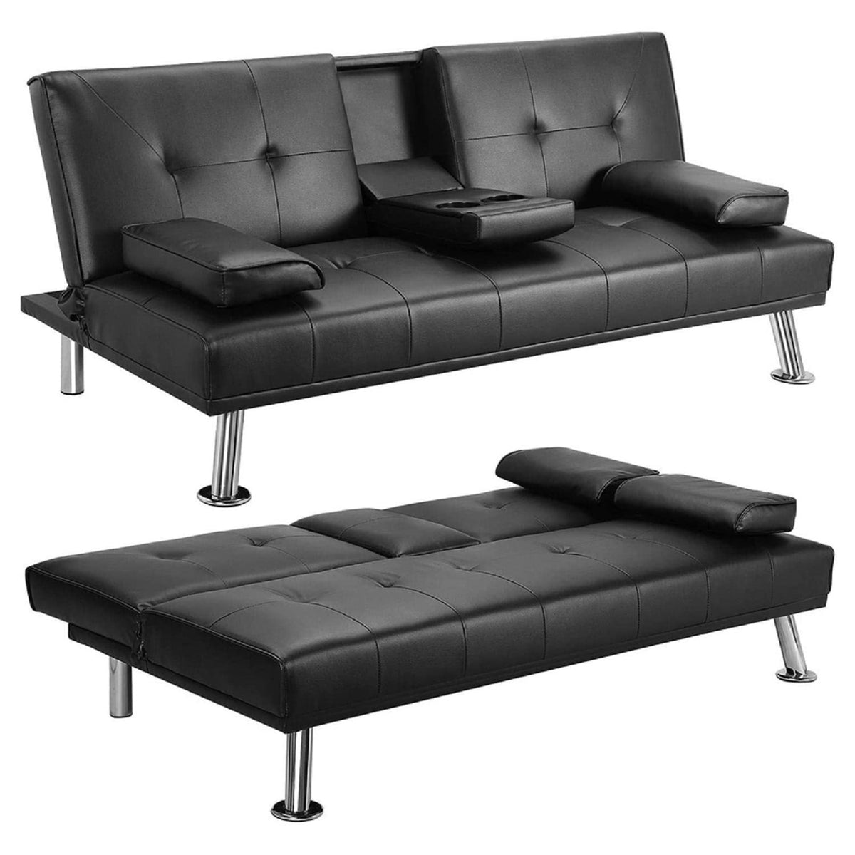 Black PU Sofa Bed - 3 Adjustable Positions