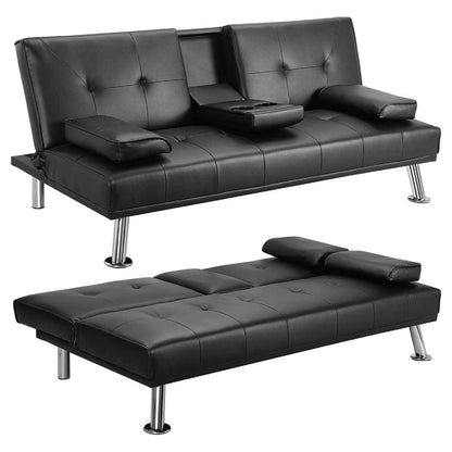 Black PU Sofa Bed - 3 Adjustable Positions