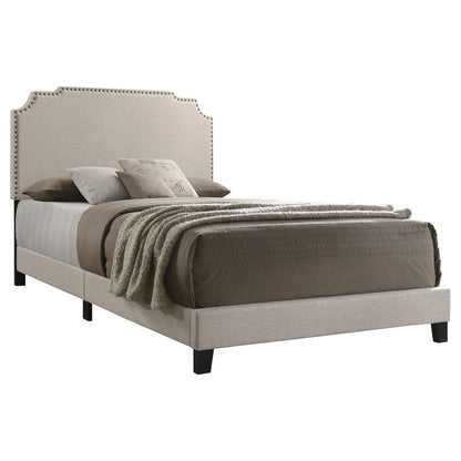 Beige King Panel Bed - No Box Spring Needed