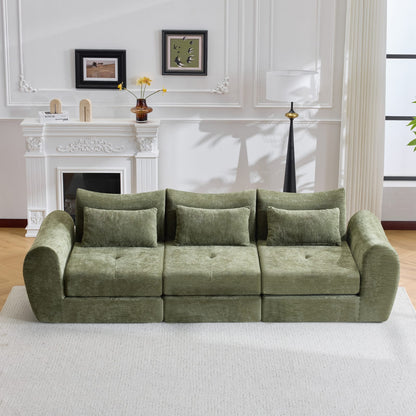 Green Chenille Modular Sofa - 101.58" Sofa Bed
