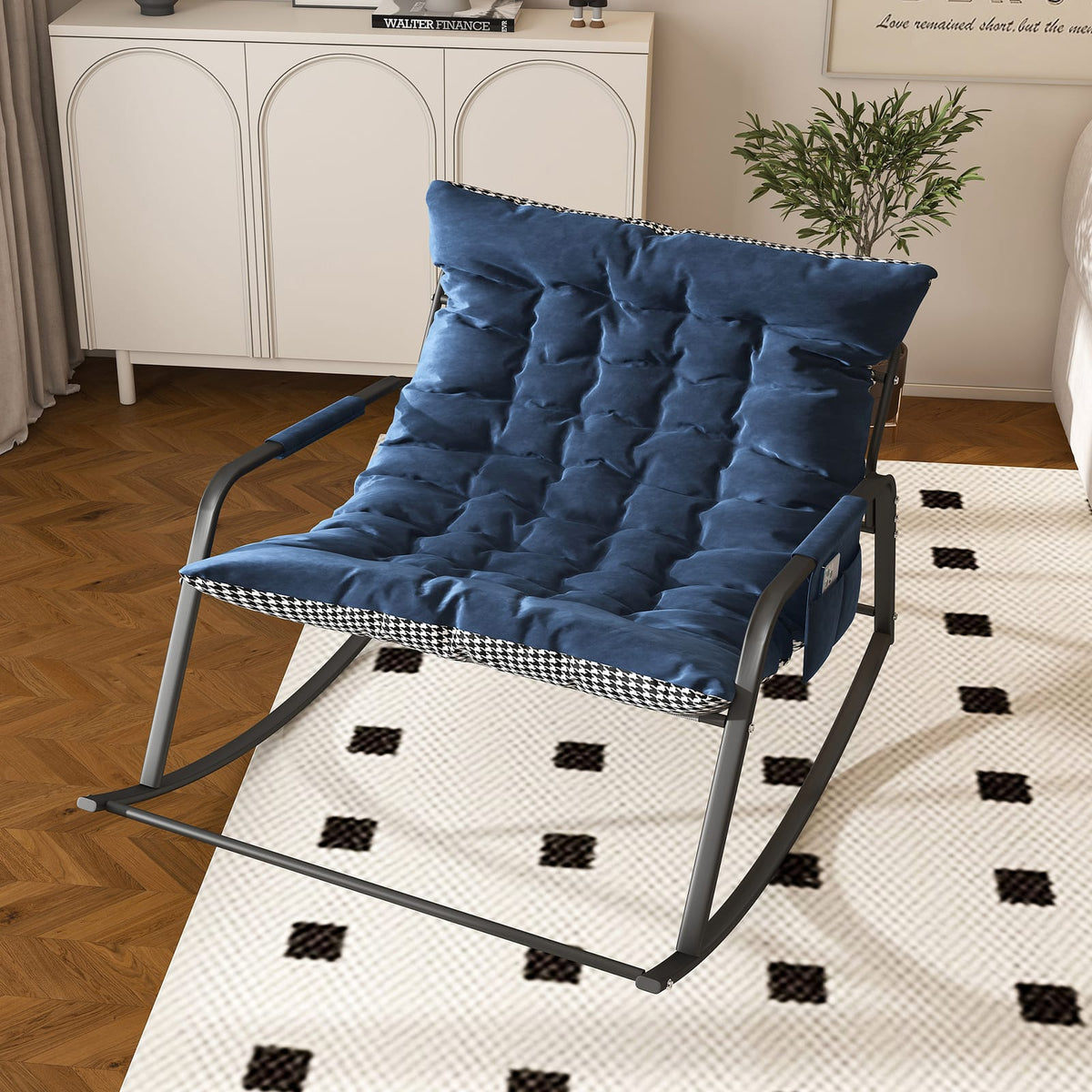 Blue Metal Rocking Chair with Cushions - Relaxing Lounge for Living Room