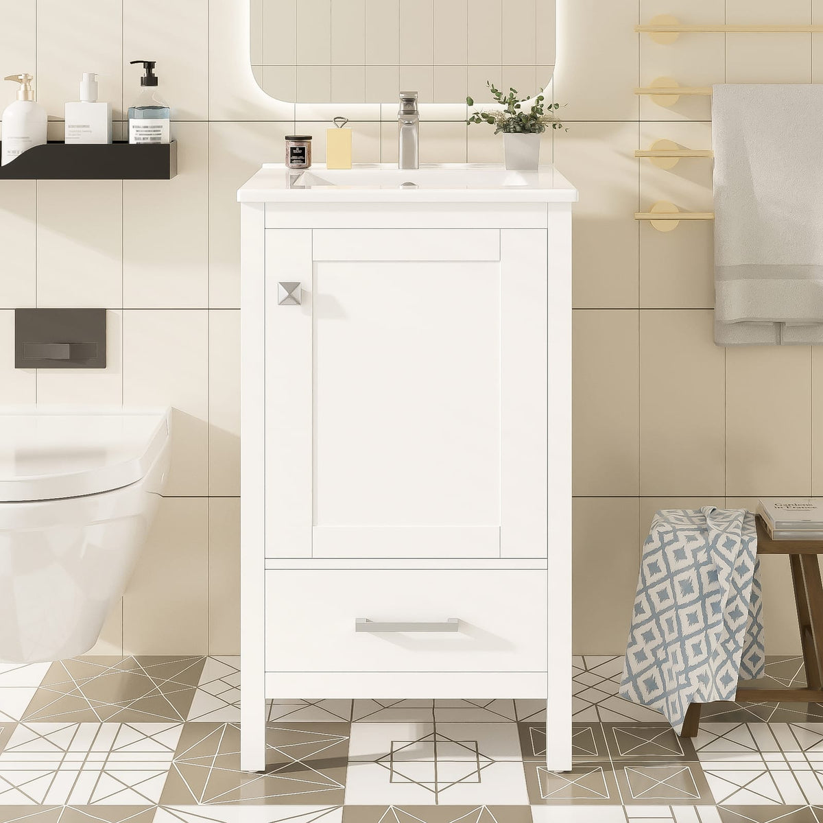 20" White Bathroom Vanity - Modern Storage Sink