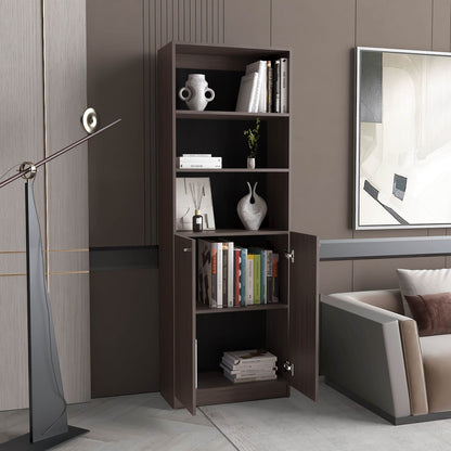 Multicolor 2 Door Bookcase with 5 Shelves MDF Display Unit