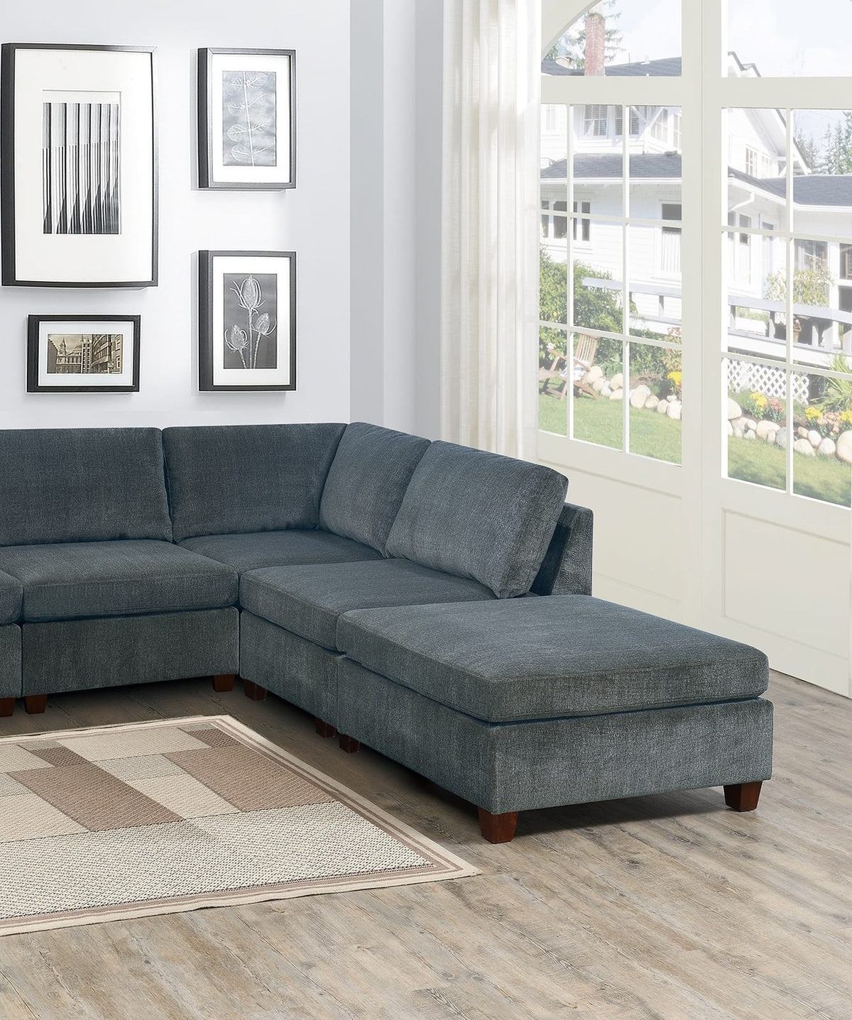 Gray Chenille Modular Sectional Living Room Couch Set