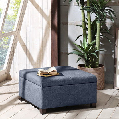 Blue Polyester Storage Ottoman - 29.5" Square