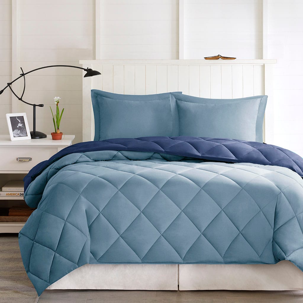 Navy Light Blue Polyester Comforter Set Twin Full Queen