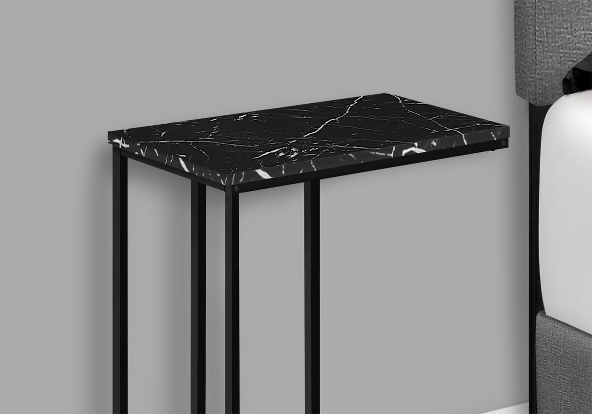 Black C-Shaped End Table with Metal Base for Living Room Accent