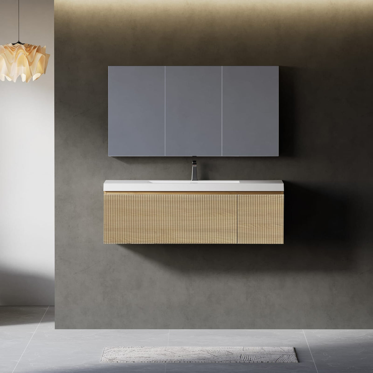 Oak Floating Bathroom Vanity with Sink - 47.2" Wall Mounted Storage