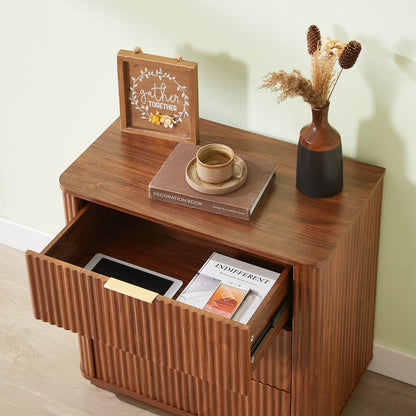 3-Drawer Walnut MDF Nightstand - 23.6" Wide Bedroom Storage