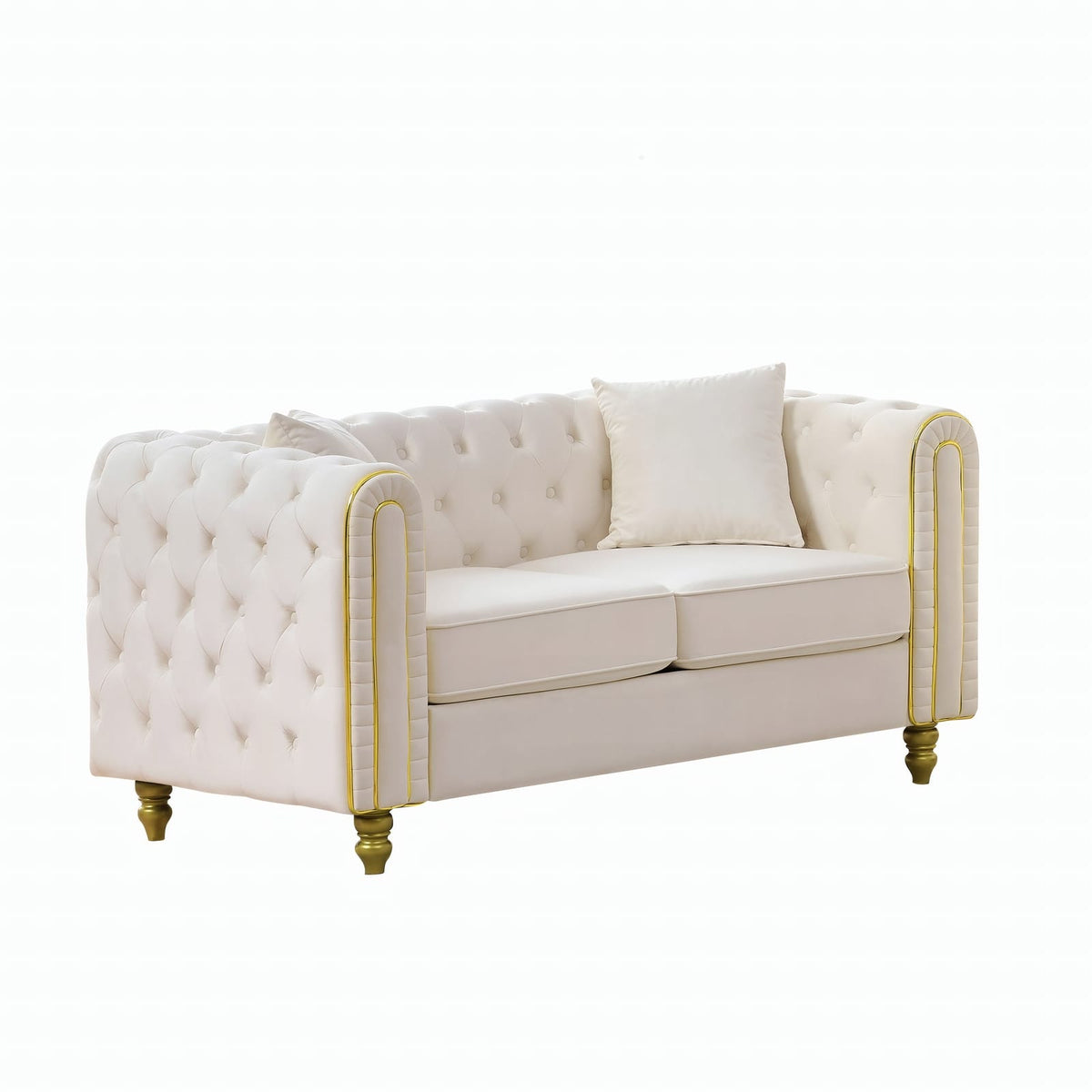 63" Beige Velvet Loveseat Sofa - Button Tufted Primary Living Space for Living Room