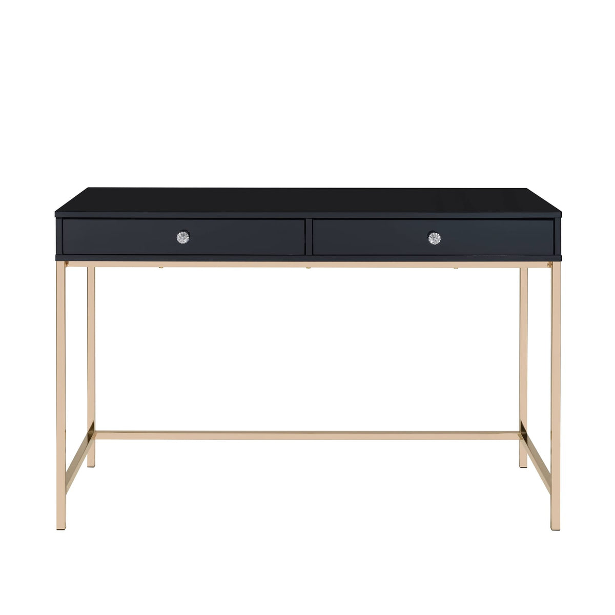 Black High Gloss Writing Desk with Gold Metal Legs for Office