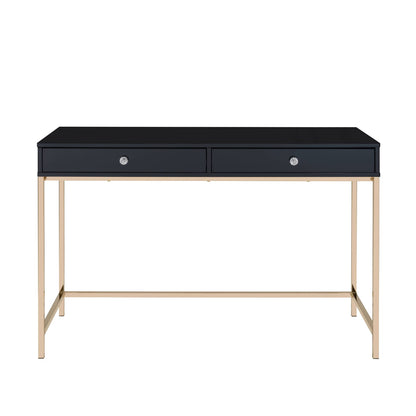 Black High Gloss Writing Desk with Gold Metal Legs for Office