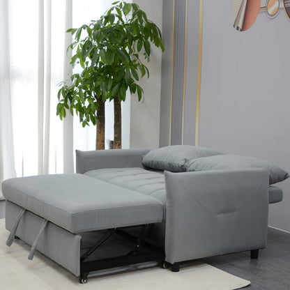 Light Blue Velvet Sofa Bed with Full-Size Conversion and Storage