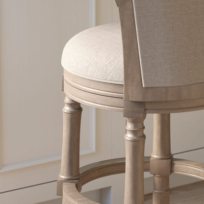 31" Wood Barrel-Back Bar Stool - Gray & Beige, Swivel Seat