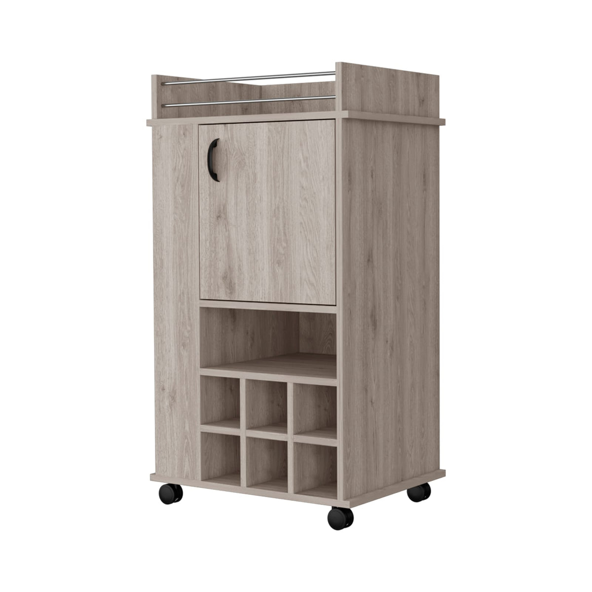 Light Gray Bar Cart with Wine Racks - Freestanding Storage