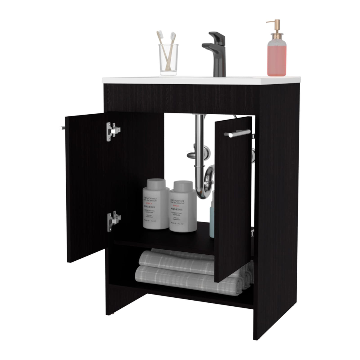 Wenge Bathroom Vanity with Storage - 34.1" Wide