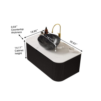 White+Black Bathroom Vanity with Sink - Wall Mounted Storage
