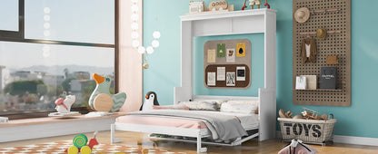 Queen Murphy Bed with Shelf for Bedroom Storage in White