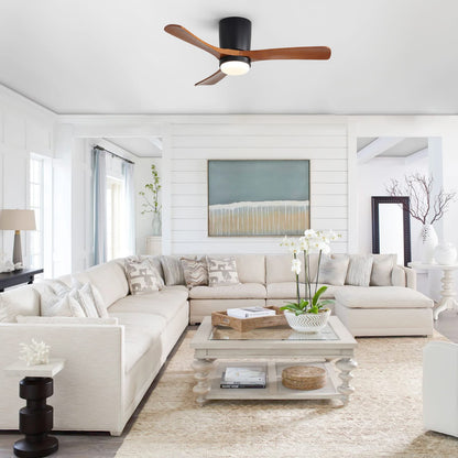 42 Inch Ceiling Fan with Wood Blades, Matte Black - Dimmable LED