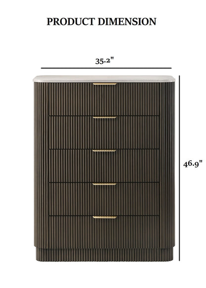 Dark Walnut Storage Chest with Marble Top for Bedroom Furniture