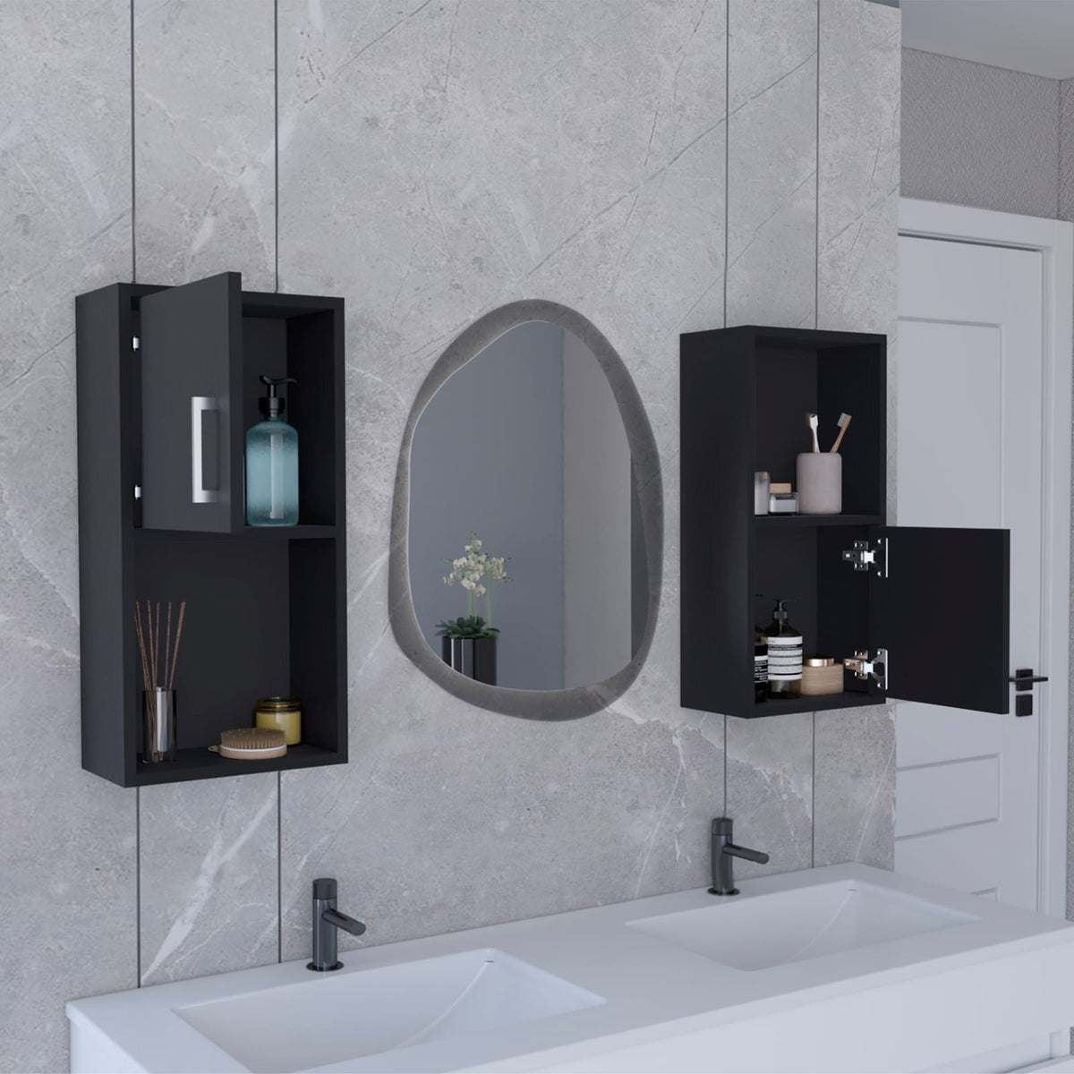 Black Freestanding Bathroom Storage Cabinet - 23.6"H